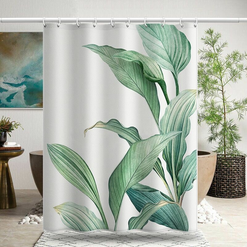 Штора для ванной тканевая "Лотосы", 180x180 см, водоотталкивающая, с кольцами — фото 1