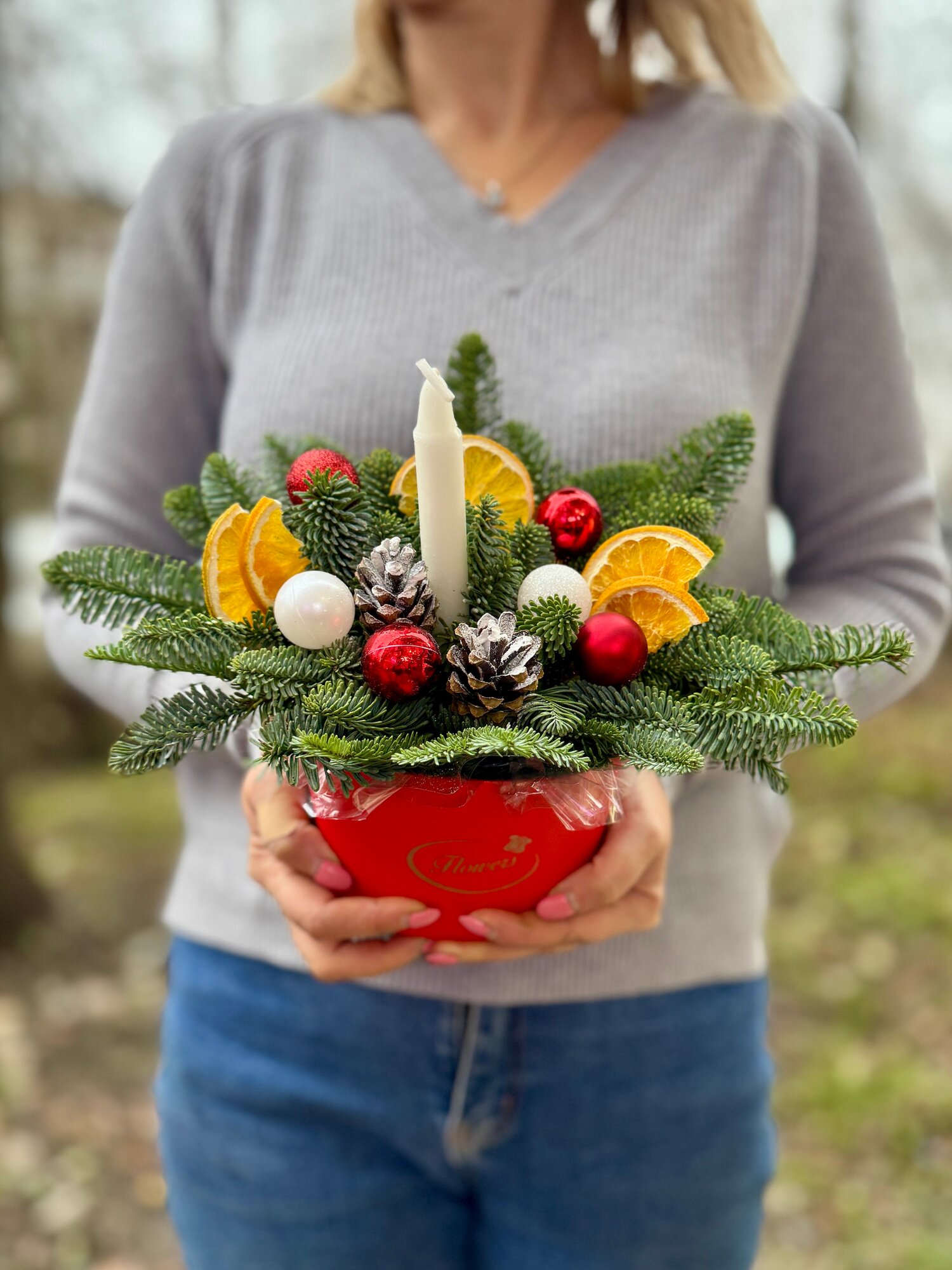 Букет "Новый год" Нобилис хлопок в коробке 20х20х20 см