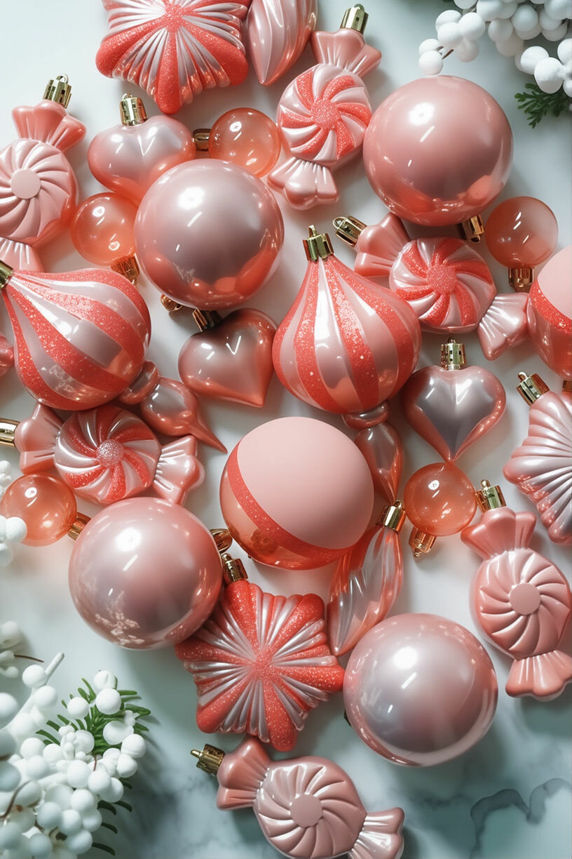 Набор ёлочных шаров и украшений святочный БАЛ, пластик, розовый, 3-12 см, 32 шт, Winter Deco 2000069