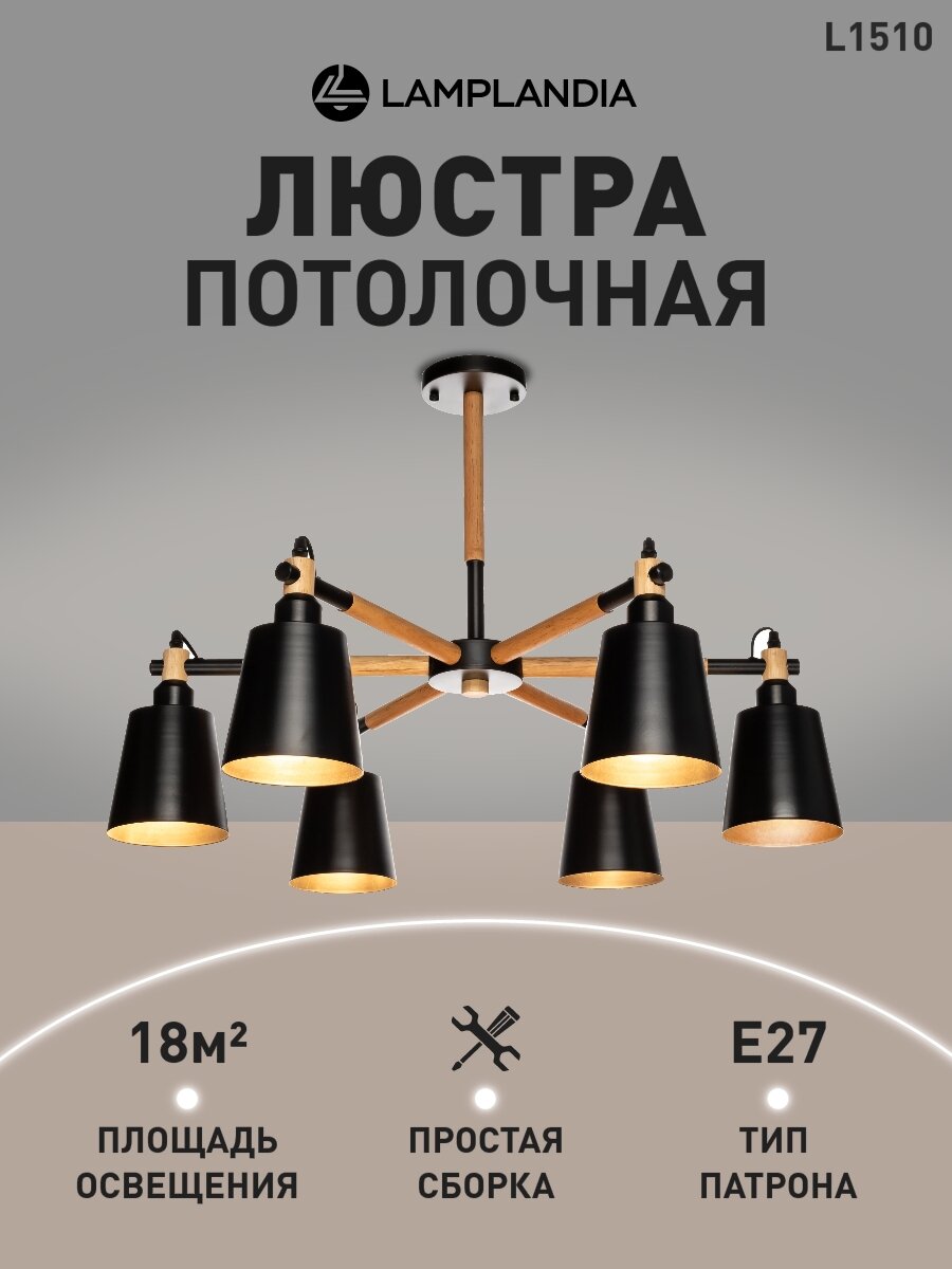 Люстра потолочная Lamplandia L1510 SKORA BLACK, Е27*6 макс 40Вт