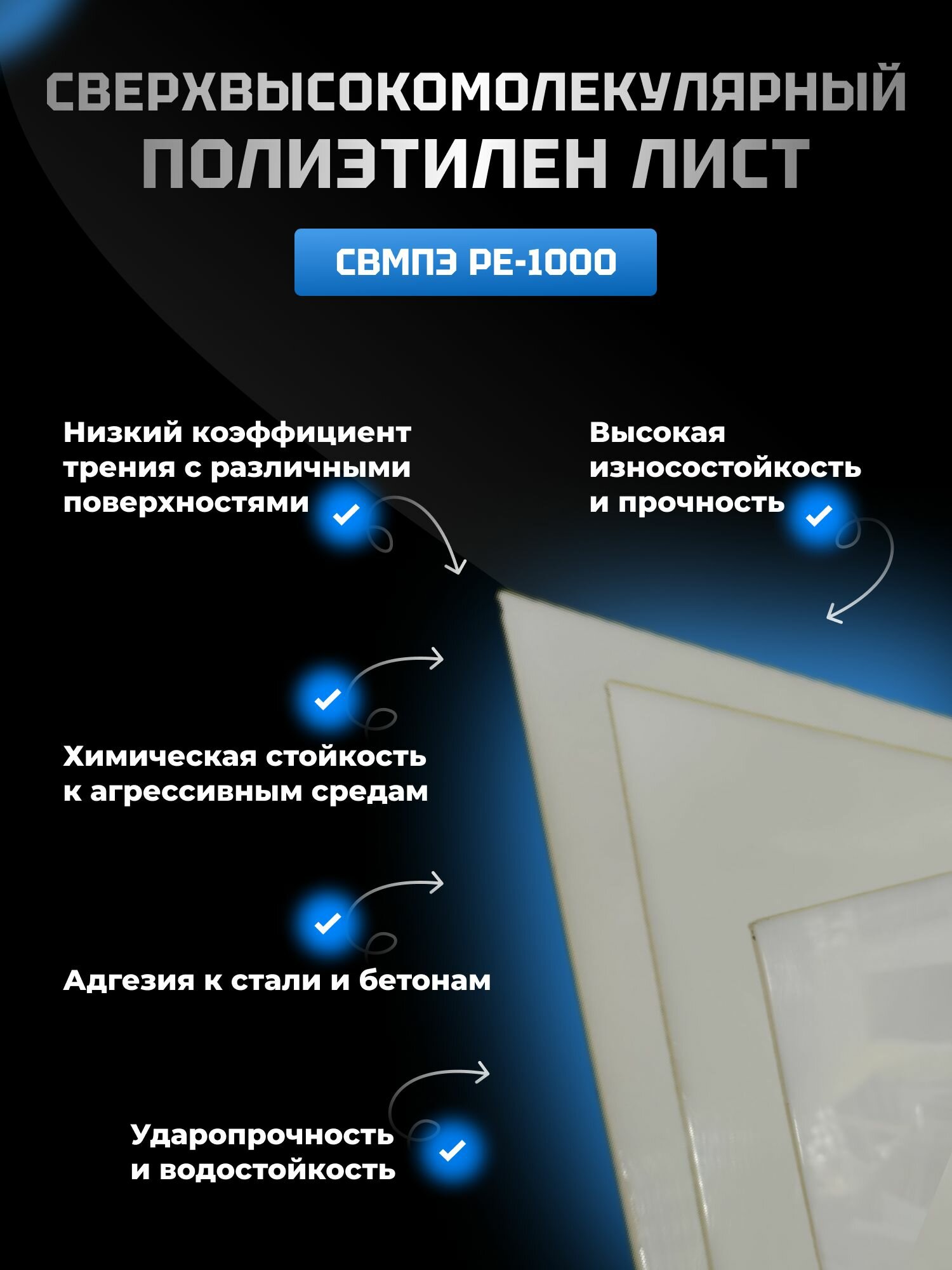 Сверхвысокомолекулярный полиэтилен лист свмпэ PE-1000 2х500х500мм
