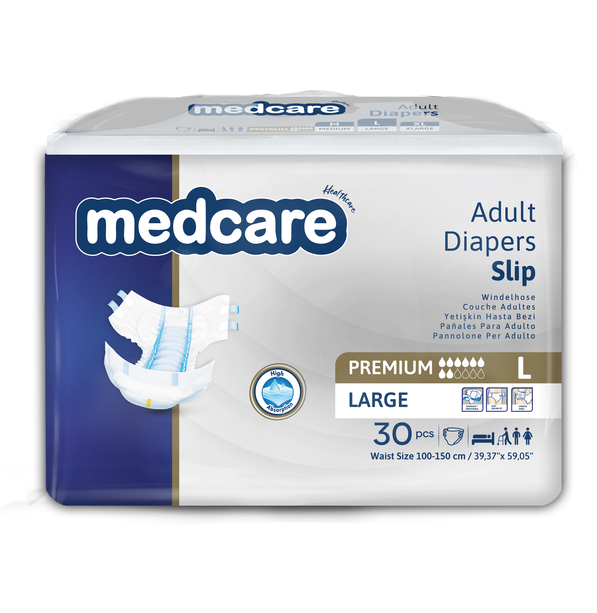 MEDCARE PREMIUM Подгузникидля взрослых размер L 100150см  30штук