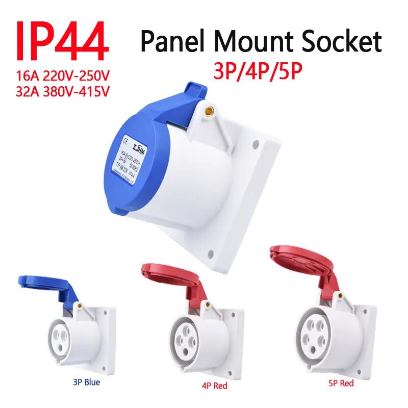 Взрывозащищённые розетки IP44 16/32А 3P 4P 5P, 32A, Panel Mount Socket, 5P