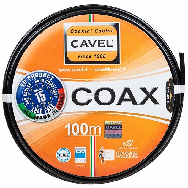 Кабель коаксиальный Cavel 01-2432-2 SAT-703PE, бухта 100 м, черный, катушка — фото 1