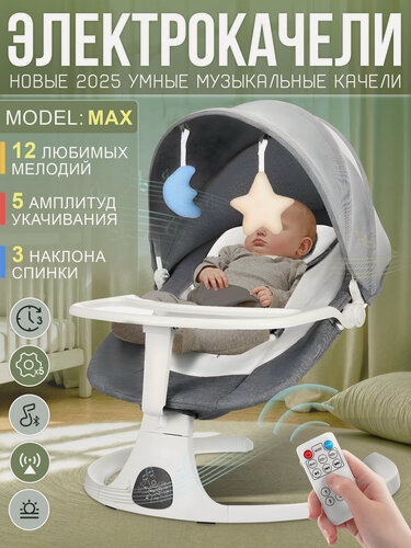 Изображение товара Электронные качели шезлонг 3 в 1 DearestBaby Pro Max Deluxe White Grey для безопасного и комфортного сна вашего малыша!