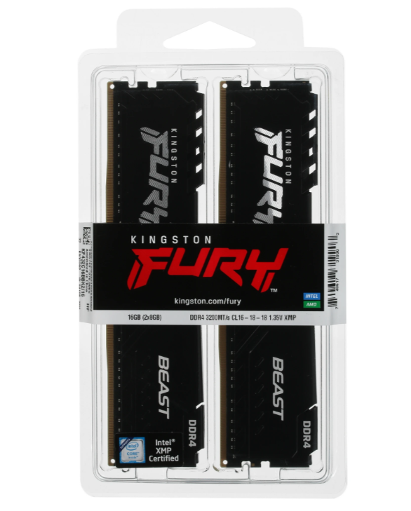 Оперативная память Kingston FURY Beast 16 ГБ (8 ГБ x 2 шт.) DDR4 3200 МГц DIMM CL16 KF432C16BBK2/16 — фото 1