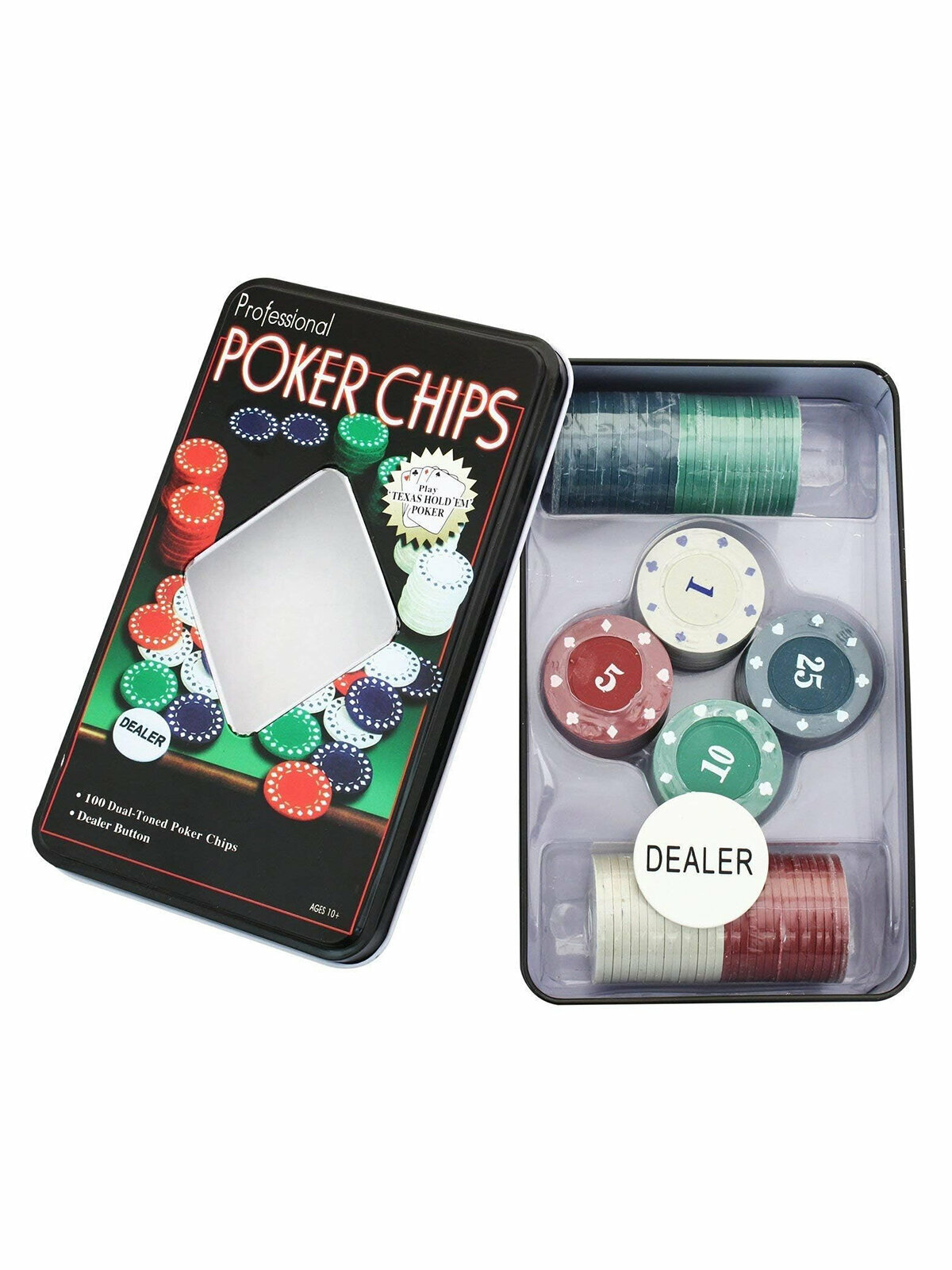 Покерный набор POKER CHIPS 100 фишек 4 грамма для покера с номиналом в жестяной коробке