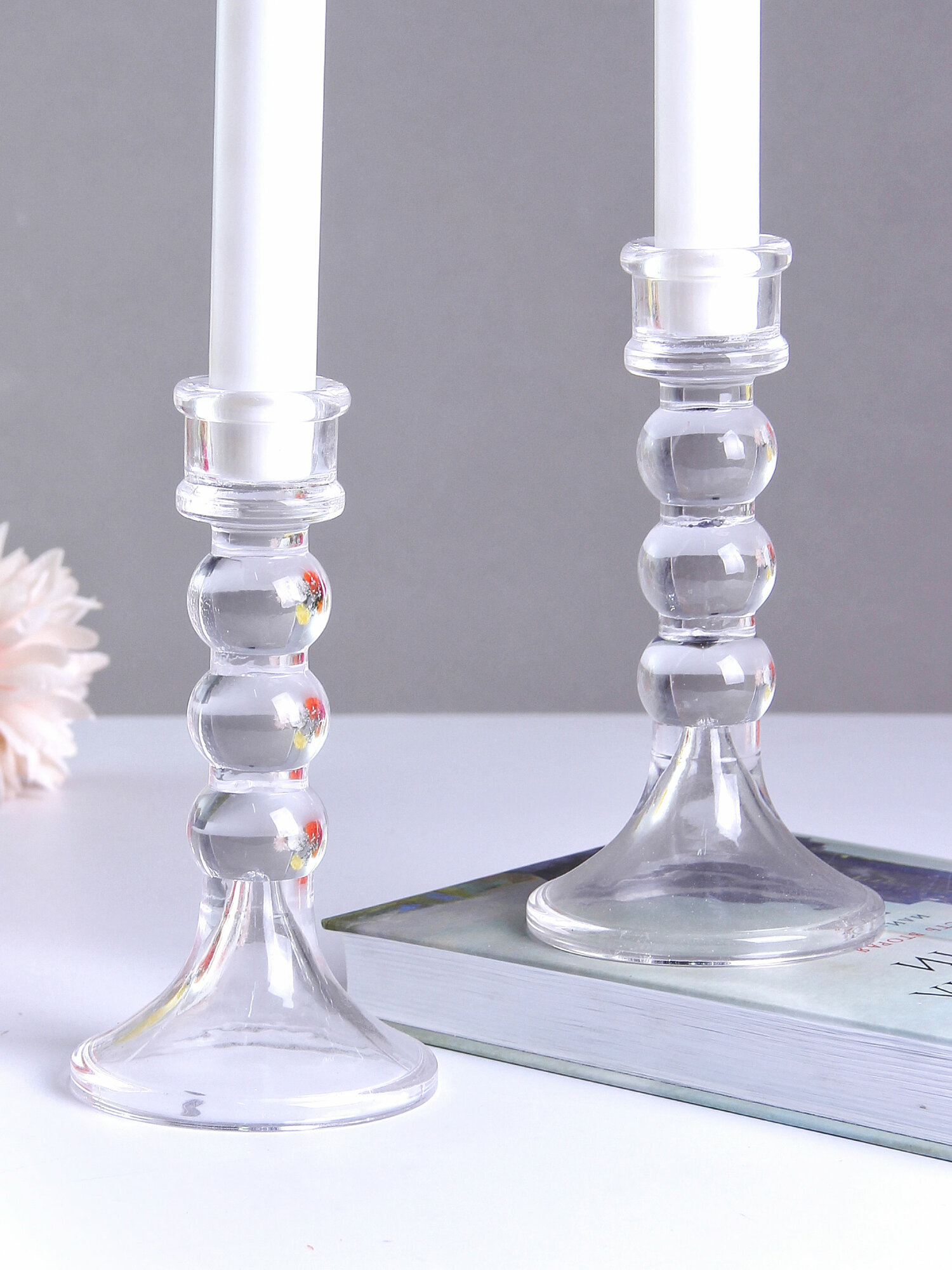 Подсвечники для столовых свечей Бьянка 2 шт 15 см прозрачные