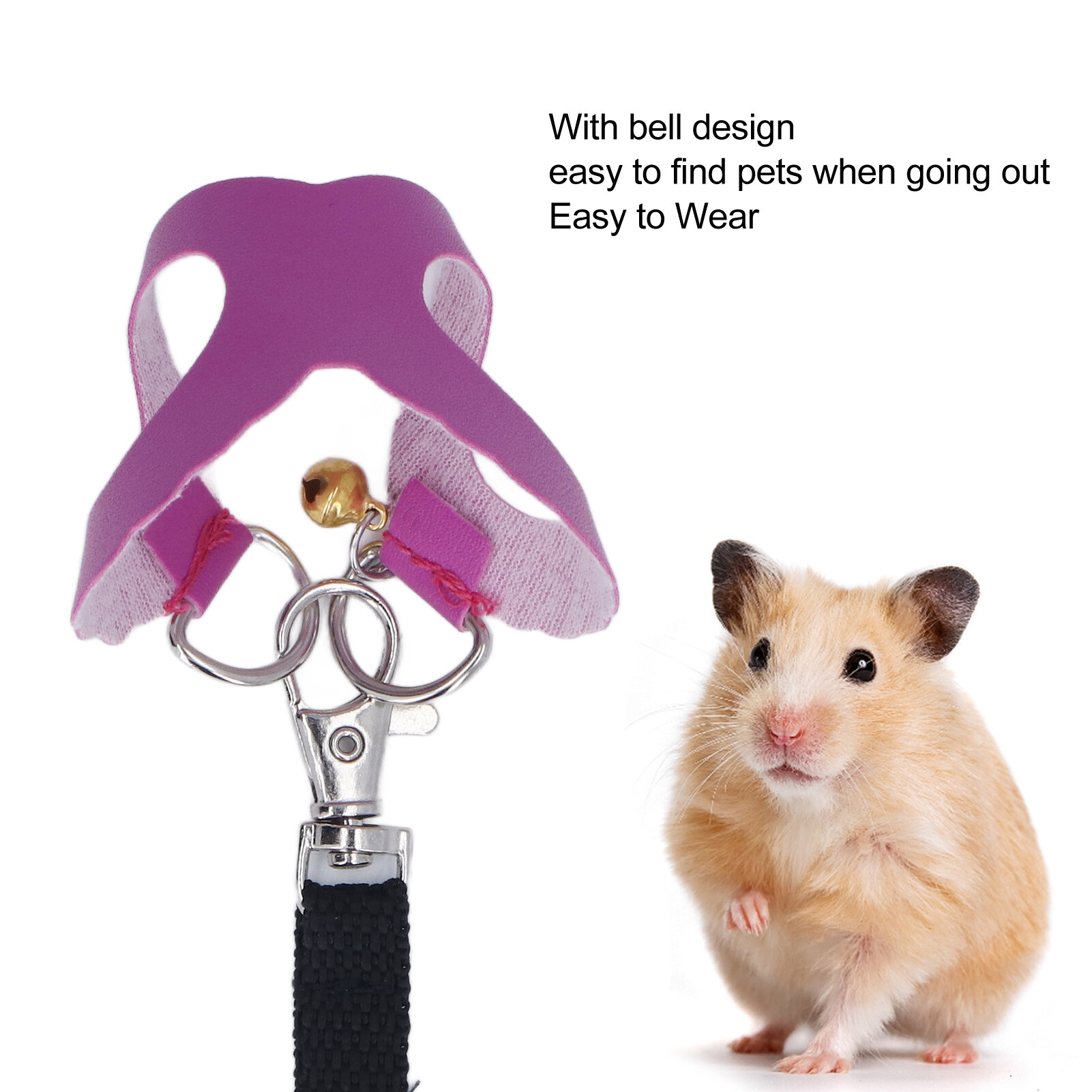Комплект из шлейки и поводка для хомяка искусственная кожа мягкий удобный для ношения жилет для выгула крыс и поводок с колокольчиками фиолетовый