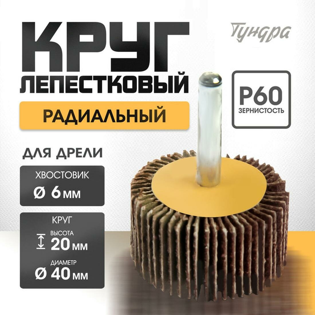 Круг лепестковый радиальный тундра, размер 40 х 20 х 6 мм, Р60