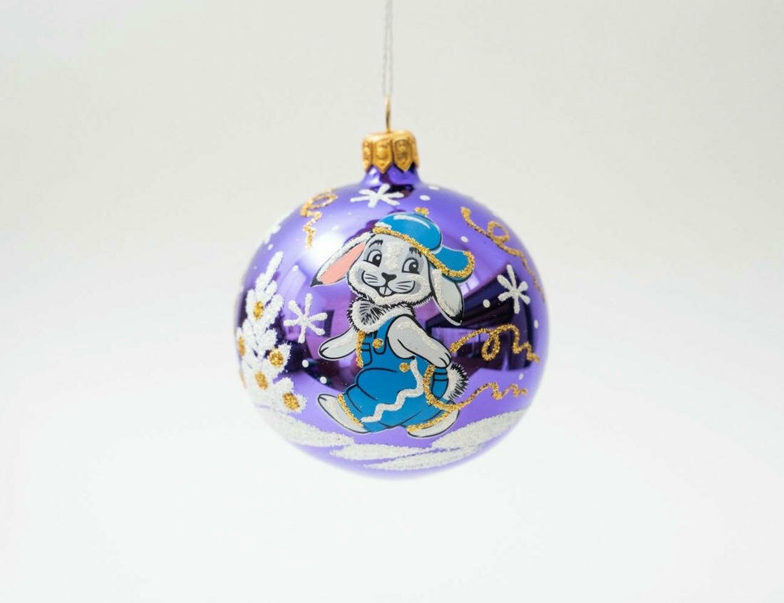 Стеклянный ёлочный шар фиолетовый, 75 мм, Елочка