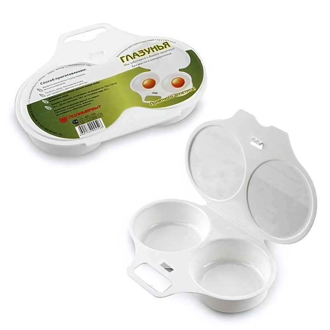 Контейнер для приготовления глазуньи из 2-х яиц, пластик, белый, удобный