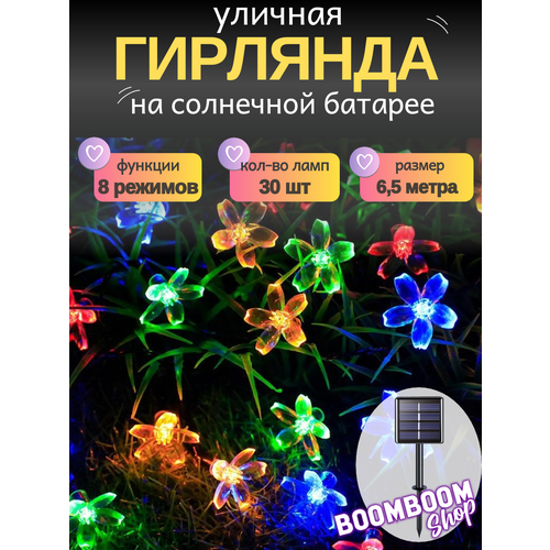 фото Гирлянда boomboomshop, 30 светодиодов, разноцветного свечения, на солнечной батарее, ip55, длина 6,5 м