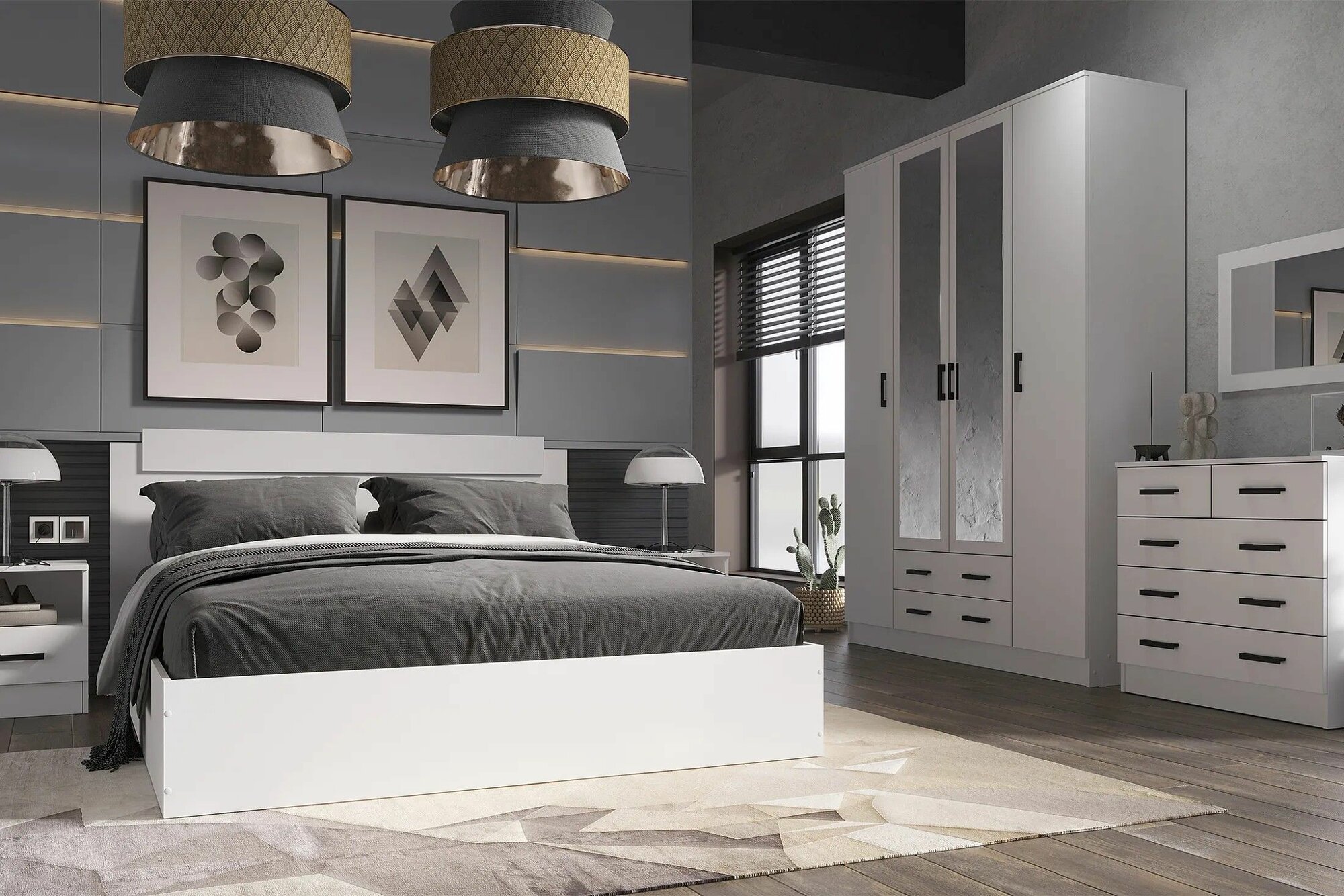 Комплект мебели Эко Композиция №2, 2-спальная кровать, ЛДСП, белый — фото 1