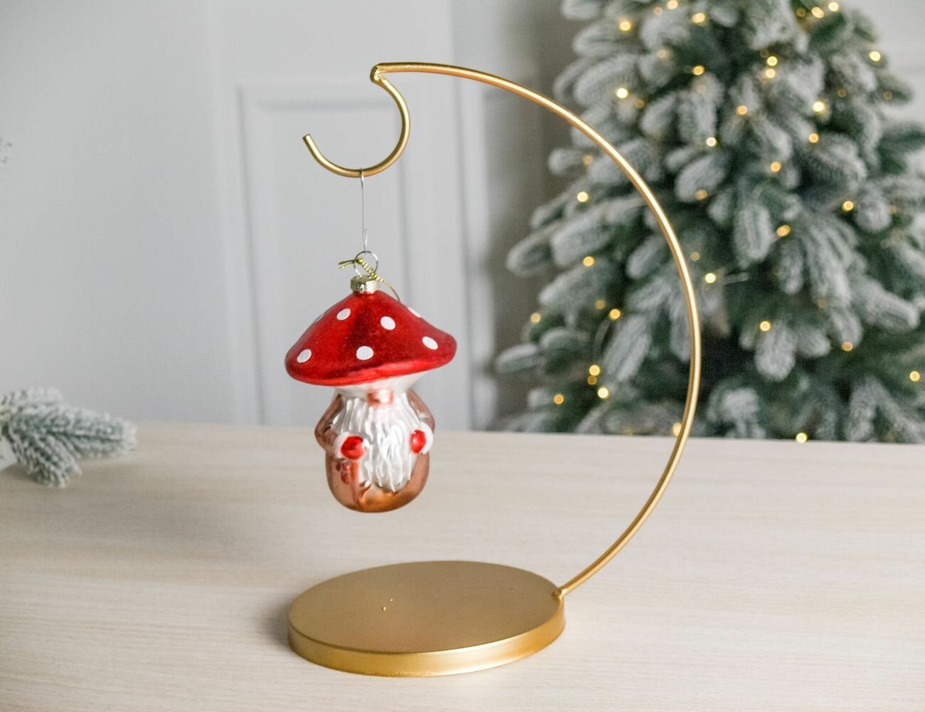 Ёлочная игрушка волшебный гномик-мухомор, стекло, красный, 12 см, EDG 684710-95-3