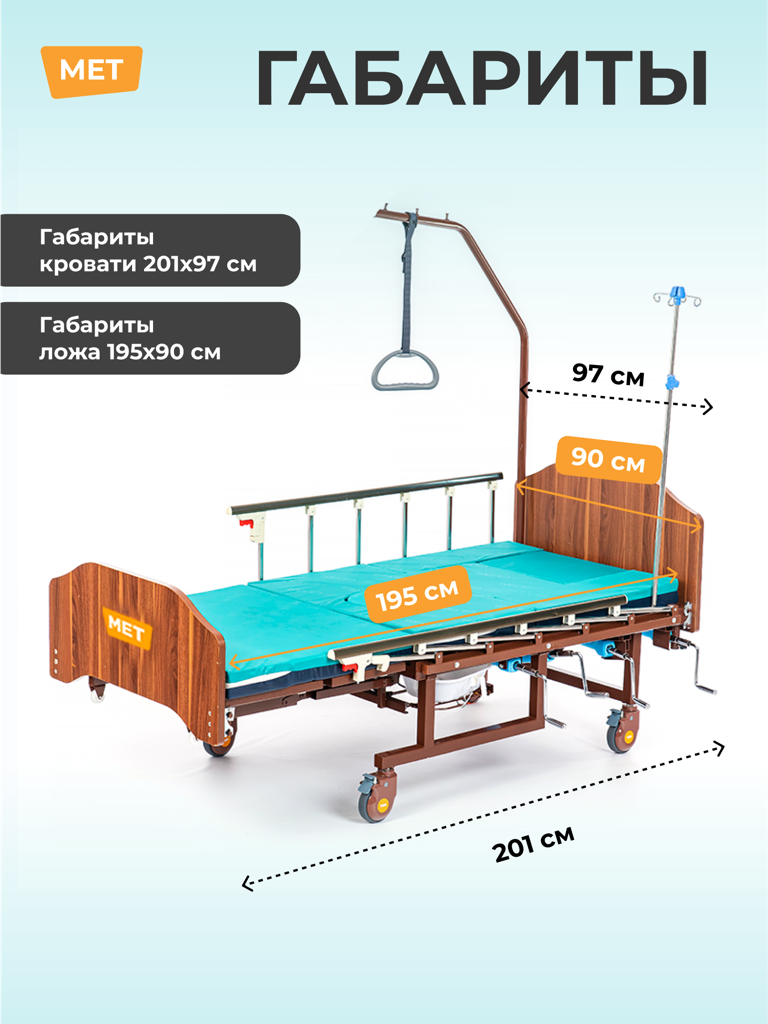 Судна Медицинские Кровать медицинская для лежачих больных MET REMEKS механическая с переворотом, туалетом и матрасом
