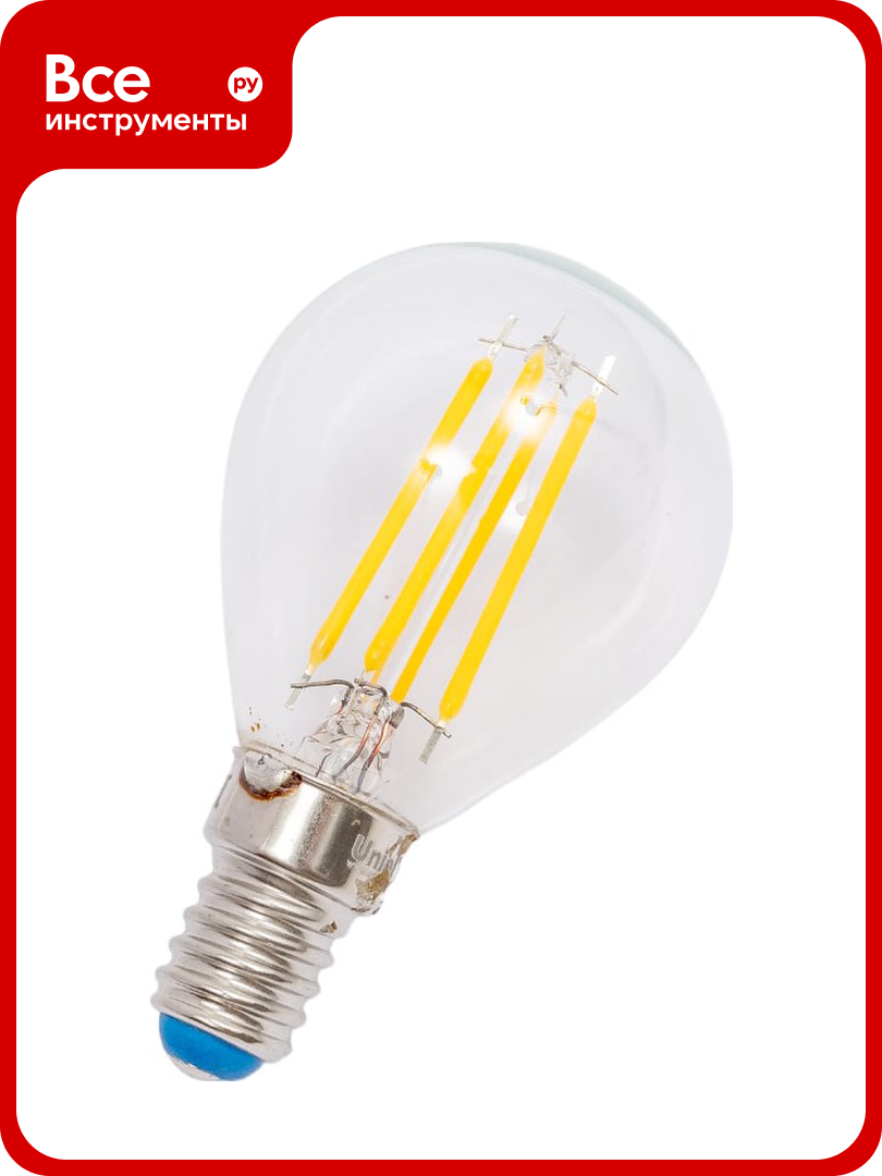 Светодиодная лампа Uniel LED-G45-5W/WW/E14/CL/MB GLM10TR. Форма «шар» прозрачная. UL-00002369