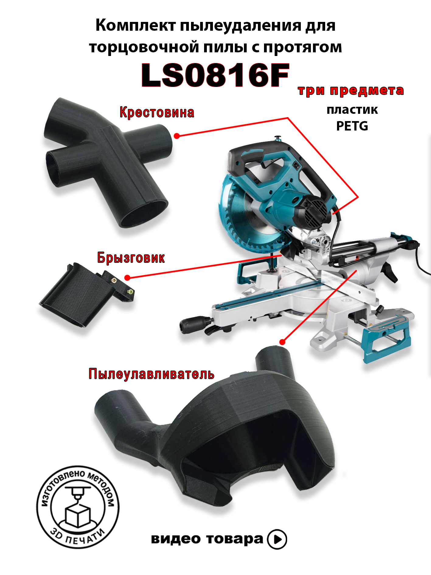 Система пылеудаления 3 предмета подходит для пилы Makita LS0816F пластик PETG 3D печать