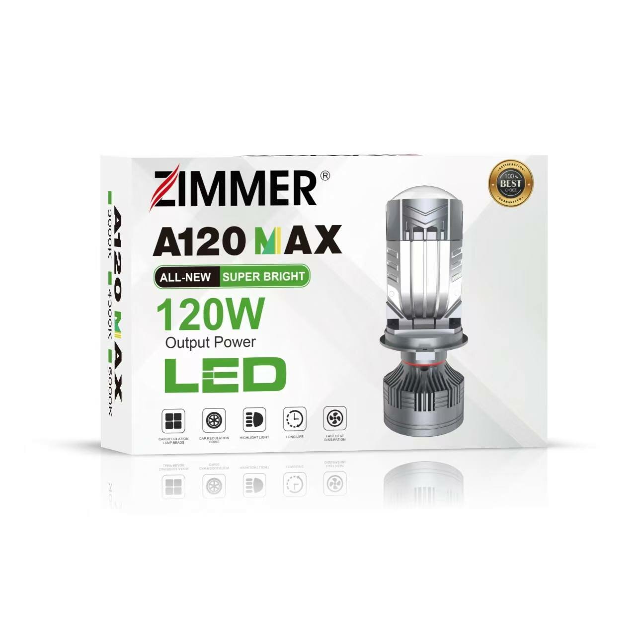 Светодиодные лампы Zimmer a120 120w Led, для легковых автомобилей, цоколь H4, мощность 75-120 Вт