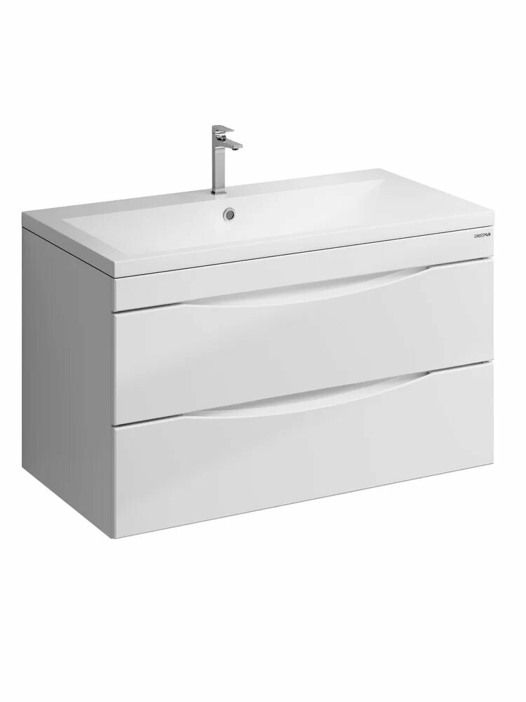 Тумба под раковину без столешницы Grossman Виста 90 подвесная 2 ящика белый глянец
