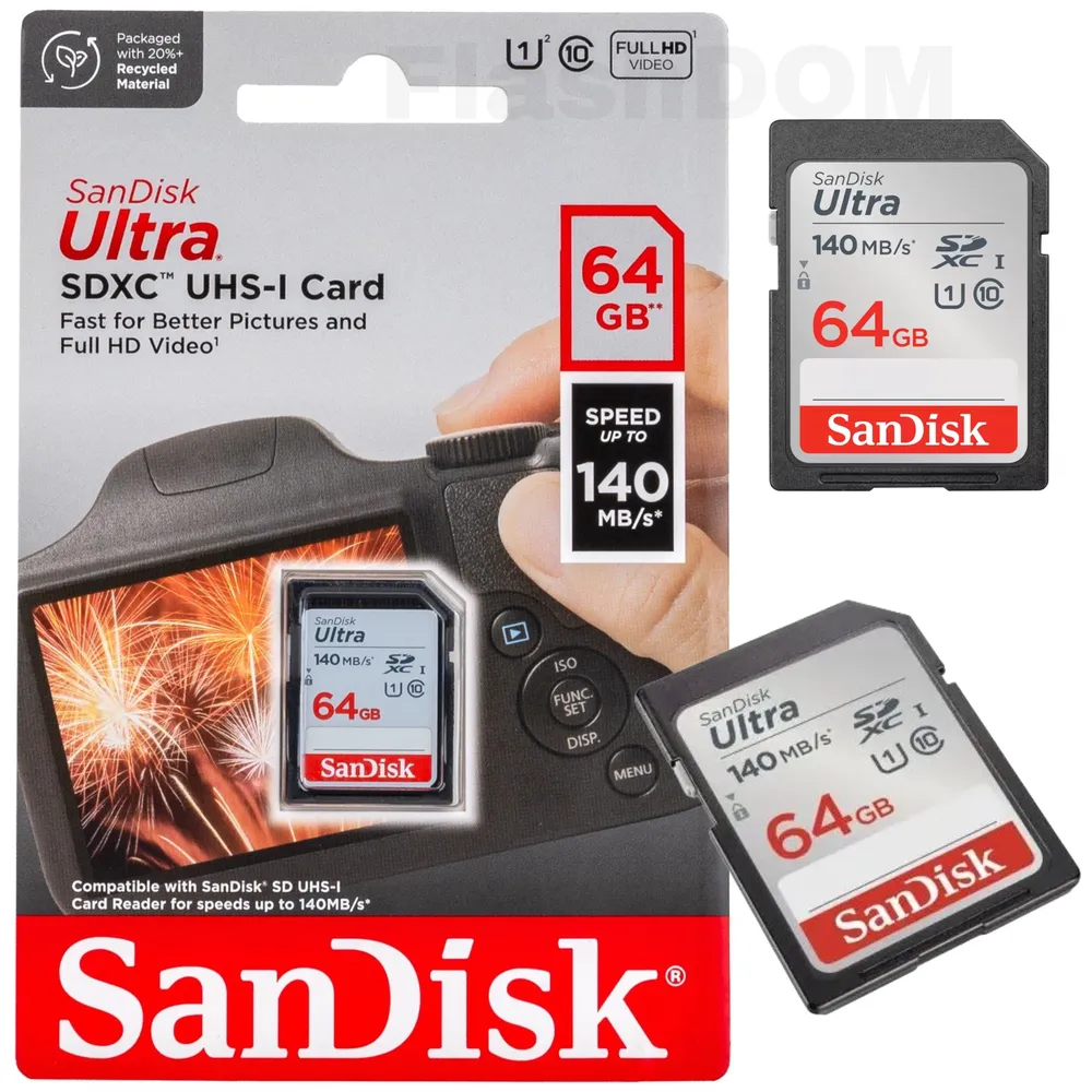 Карта памяти Disk Ultra SDXC 64GB UHS-I Class 10, 140MB/s для фото и видео Full HD