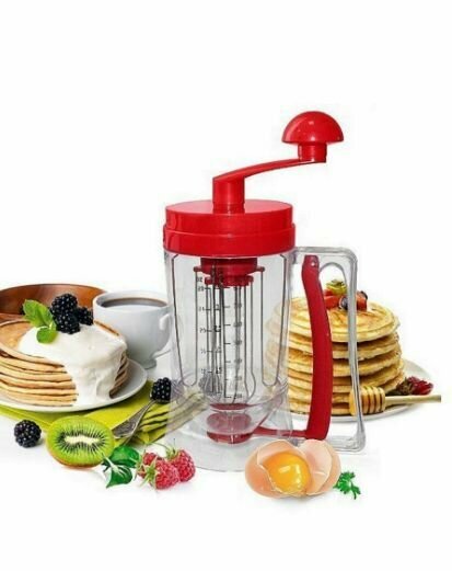 Машинка для приготовления блинов и оладий 171-4 цвет красный / Миксер ручной с дозатором / Ручная машинка для панкейков