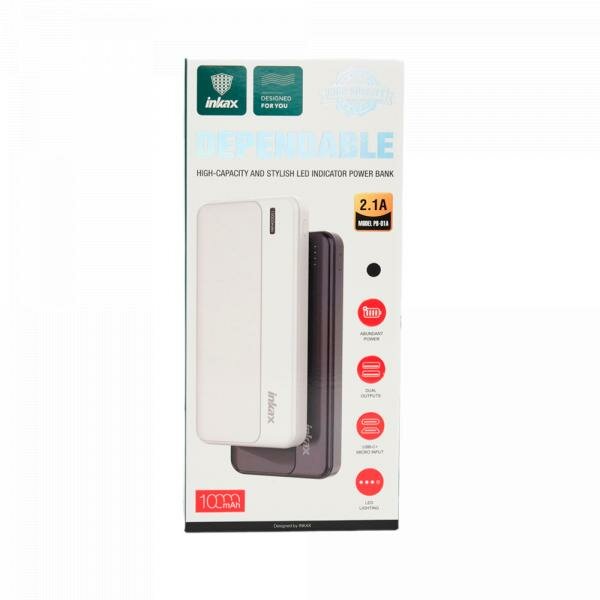 Портативный аккумулятор INKAX PB01A, 10000mAh, LED-индикатор, двойные выходы USB