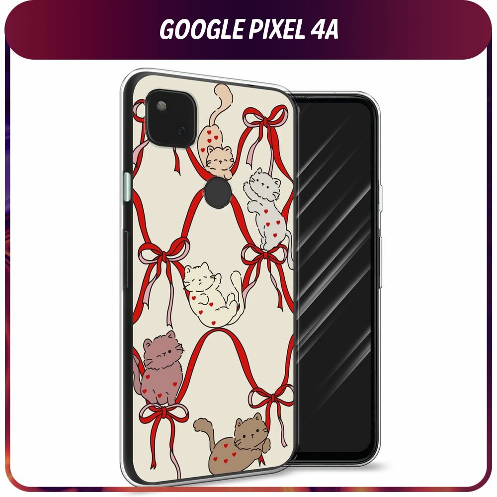 Чехол на Google Pixel 4A / Гугл Пиксель 4А с принтом "Котики в ленточках 1"