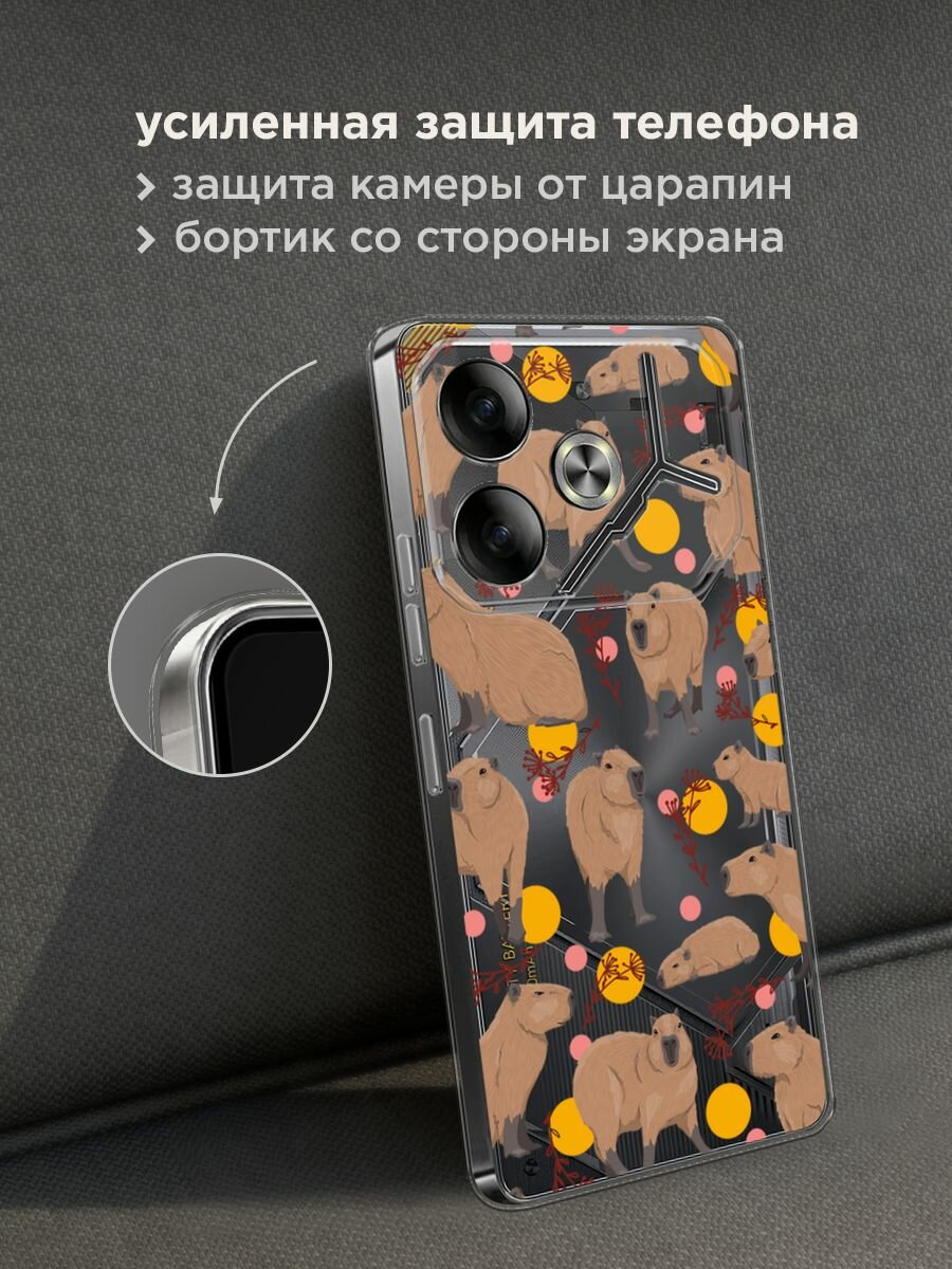 Чехол на Tecno Pova 6 / Текно Пова 6 с принтом "Капибара паттерн", прозрачный — фото 1