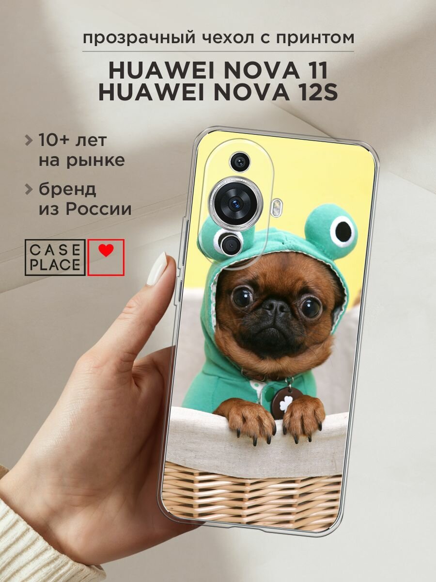 Чехол на Huawei NOVA 11/12S / Хуавей Нова 11/12S с принтом "Собачка в шапке лягушки"