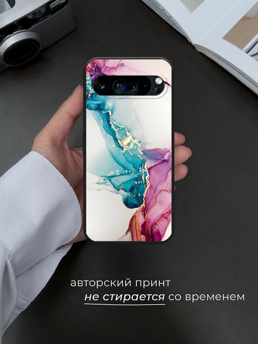Черный матовый чехол на Google Pixel 9 Pro XL / Гугл Пиксель 9 Про XL с принтом "Розовые разводы рисунок" — фото 1