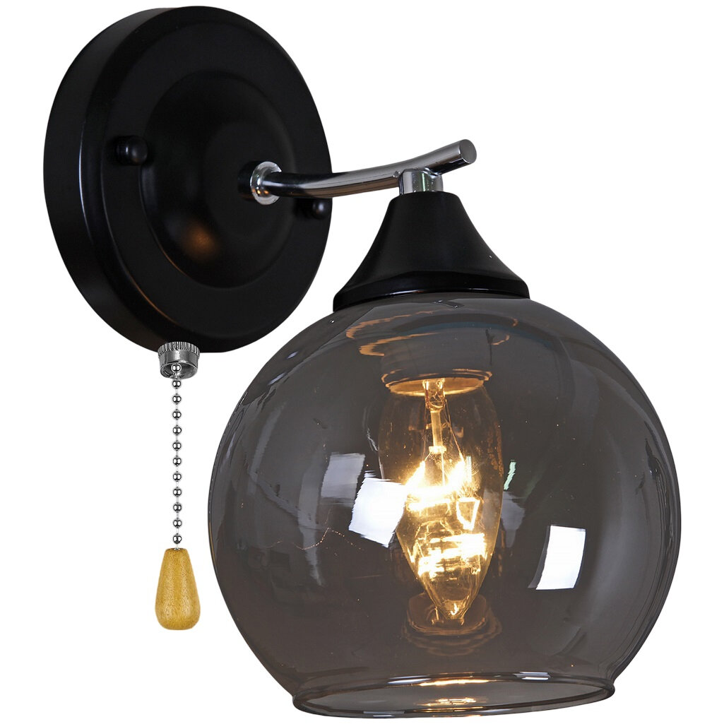 Бра Reluce 02288-0.2-01 BK+CH светильник настенный 60 ВТ Е27 металл стекло черный