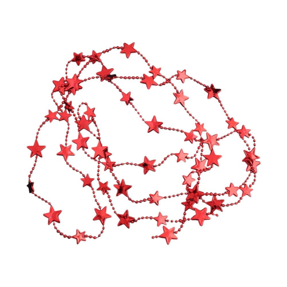Бусы на елку 27 м d10 мм пластик Звезды красные