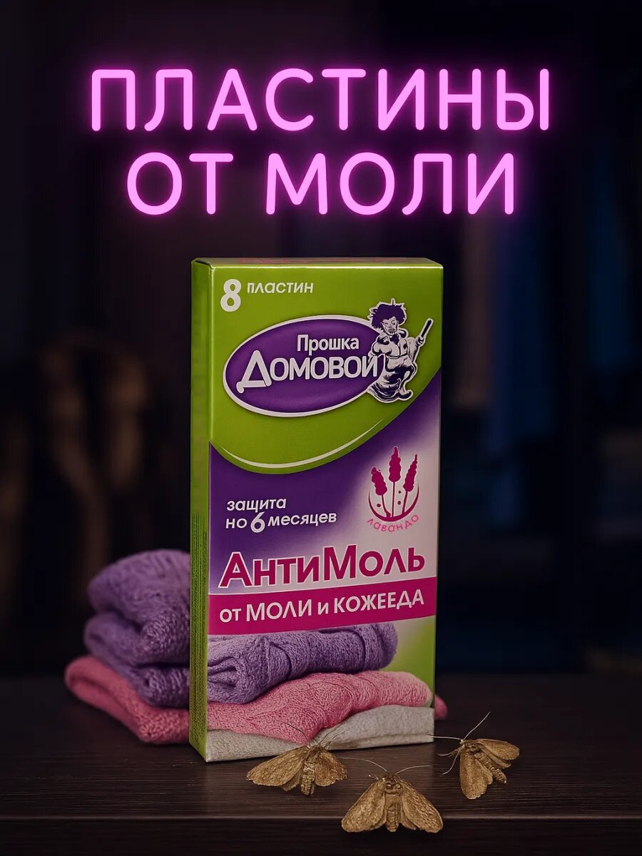 Пластина от моли Домовой Прошка инсектицидная антимоль для шерсти и меха с лавандой