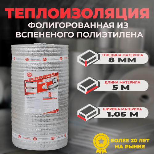 Изображение товара Теплоизоляция фольгированная Тепофол А 8 мм х 1.05 м х 5 м. п (5.25м2)