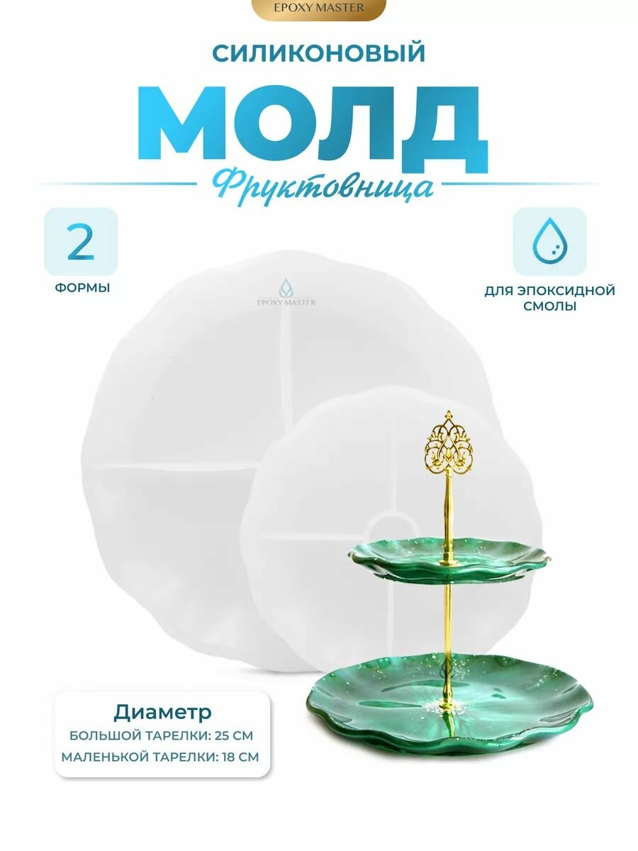 Силиконовая форма для эпоксидной смолы Заготовка для фруктовницы EPOXYMASTER, набор из 2 молдов