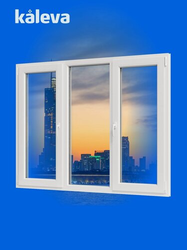 Изображение товара Окно Kaleva 120х165 трехстворчатое поворот левое глухое поворот-откид правое 2камерный стеклопакет с энерго нвпылением