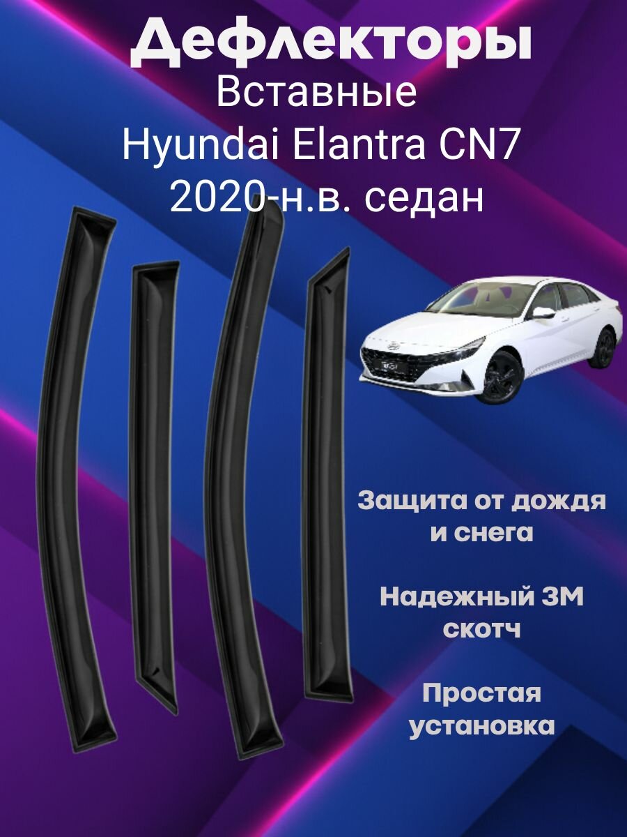 Дефлекторы боковых окон Hyundai Elantra CN7 VII 2020-н. в. седан, вставные, Ветровики Хендай Элантра 7