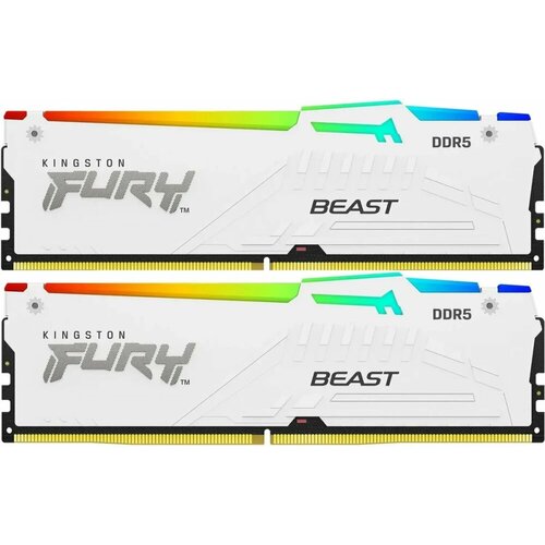 Оперативная память 64Gb DDR5 6000MHz Kingston Fury Beast White RGB 2x32Gb KIT KF560C30BWEAK2-64 28420₽