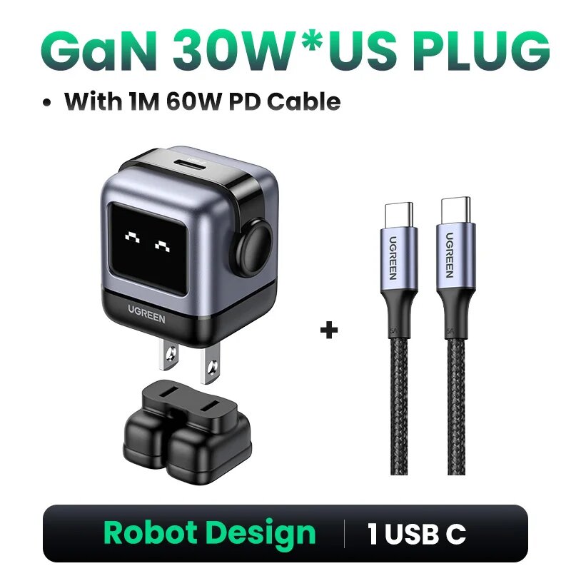 UGREEN 65W GaN зарядное устройство робот дизайн PD быстрое зарядное устройство PPS PD3.0 для iPhone 15 14 13 Быстрая зарядка для ноутбука Xiaomi Macbook