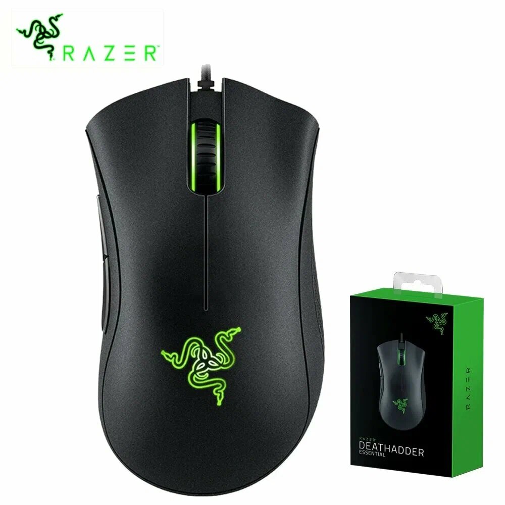 Мышь Razer DeathAdder Essential BLACK, для игр, 5 клавиш, 6400 dpi, USB, RGB