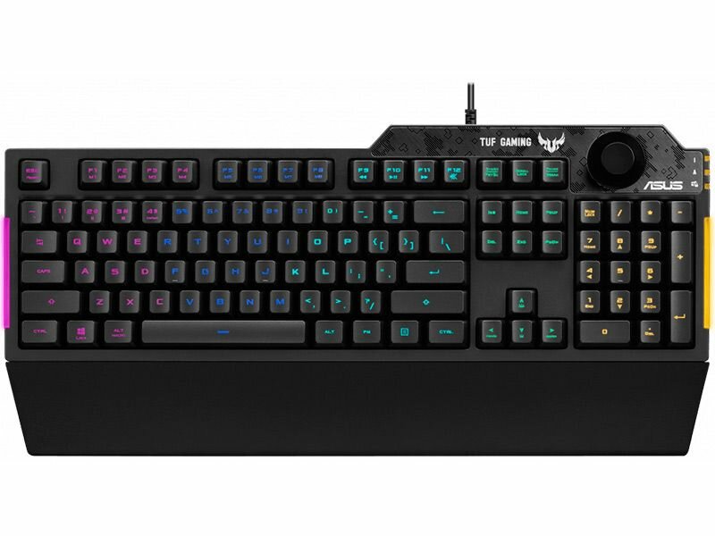 Игровая клавиатура ASUS TUF Gaming K1 чёрная (Русская клавиатура, мембранная, RGB подсветка, USB, регулятор громкости, 90MP01X0-BKRA00)