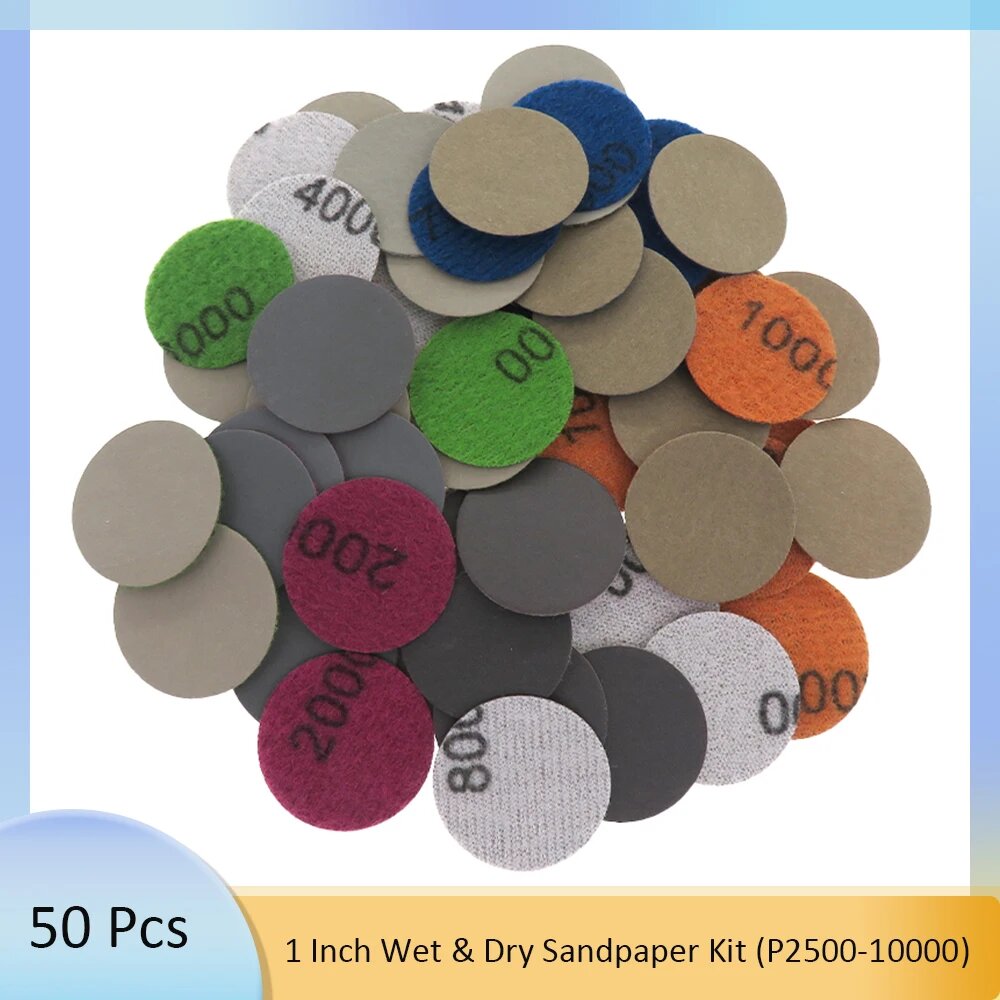 50 шт. 1 дюйм шлифовальный диск влажная и сухая наждачная бумага 2500-10000 зернистость крючок и петля вращающийся инструмент Dremel автомобильная деревообработка полировка 5000