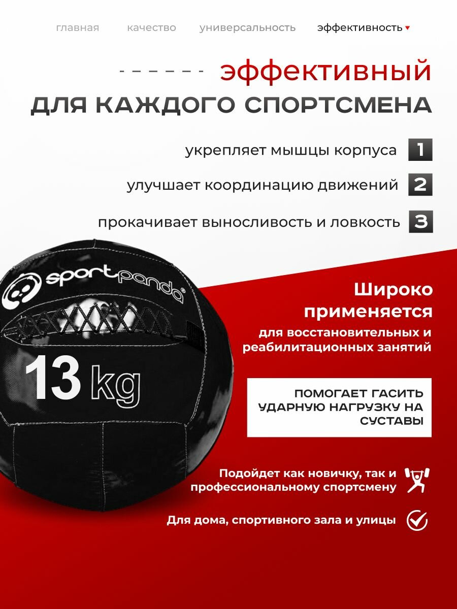 Медбол SportPanda, ПВХ, диаметр 38 см, 13 кг, армированные швы — фото 1