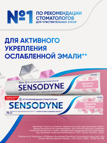 Изображение товара Зубная паста Sensodyne Защита Эмали, 75 мл | Для чувствительных зубов и десен, для укрепления и восстановления эмали