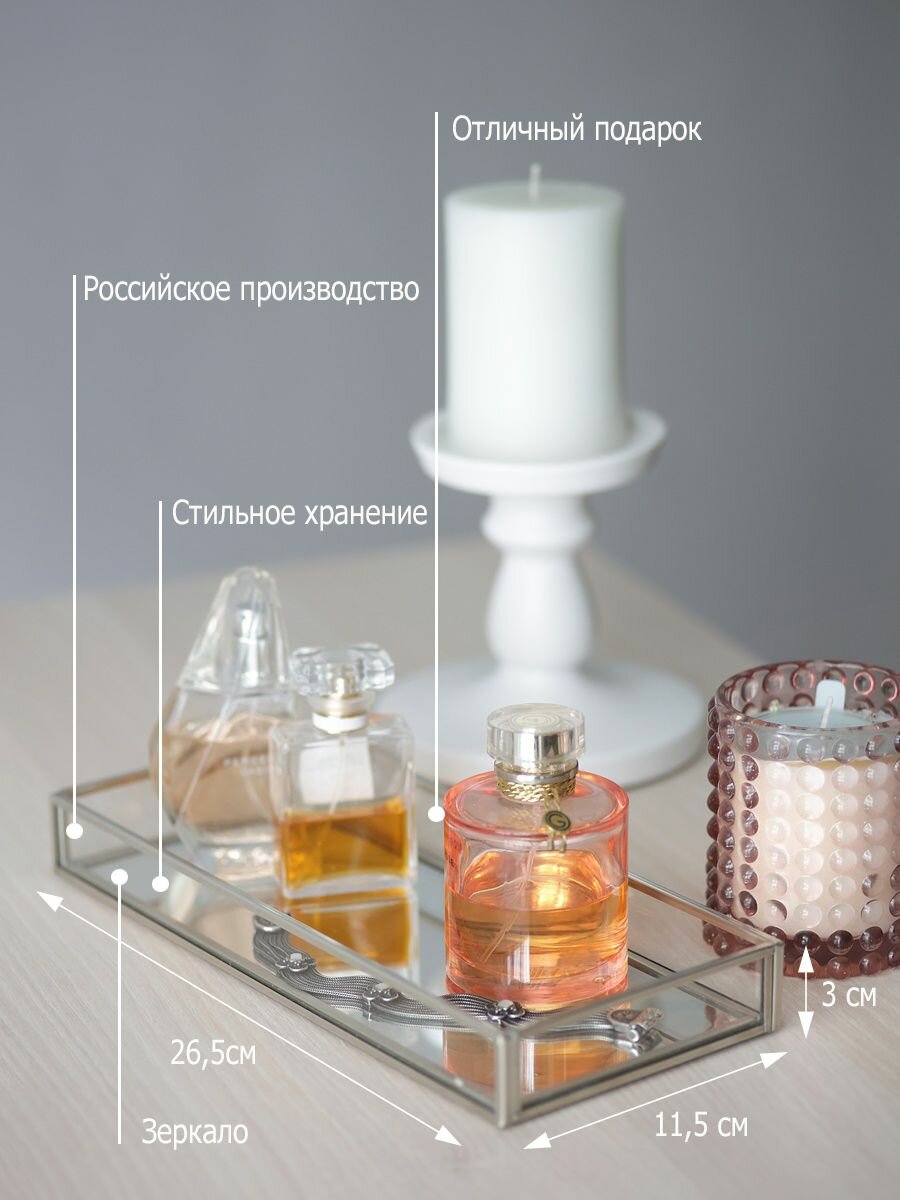 Поднос Арт Птица, стекло, металл серебристый, 3x27,5x11,5 см — фото 1