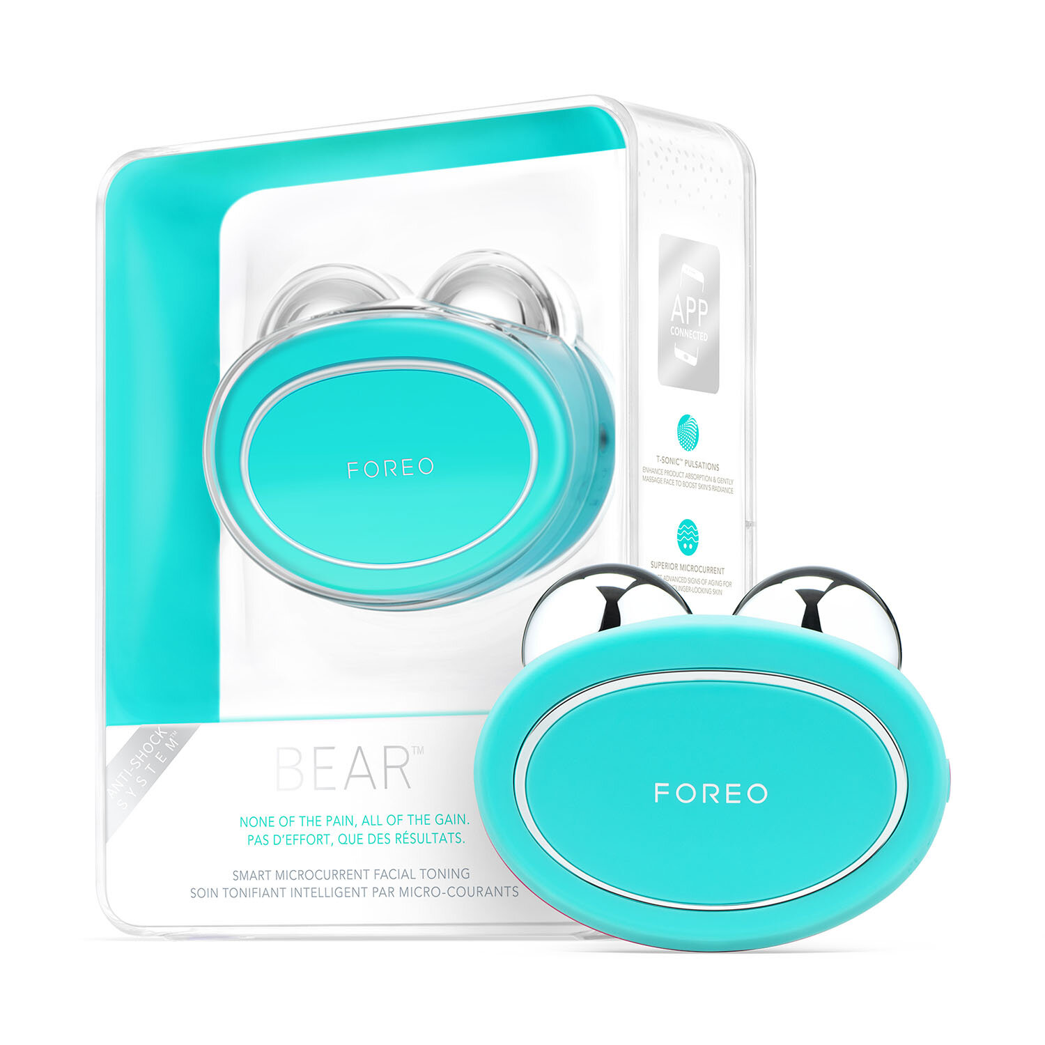FOREO BEAR Микротоковое тонизирующее устройство для лица с 5 уровнями интенсивности, Mint