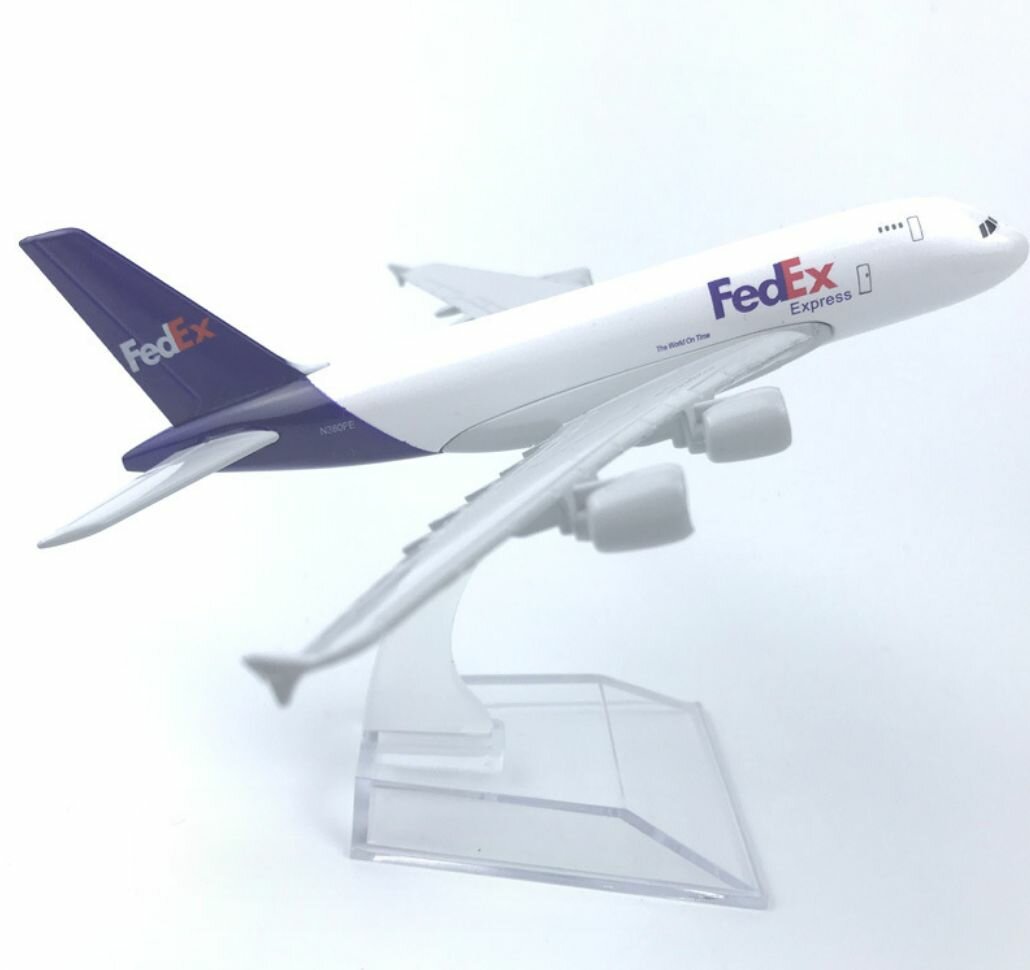 Модель самолета FedEx Airbus A380   Fed Ex federal express   16см