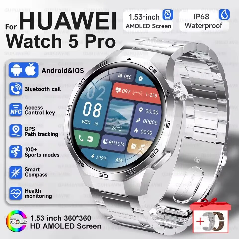 Huawei Watch GT5 Pro смарт-часы для мужчин, Silver Steel 2A, Китай, Fashionable