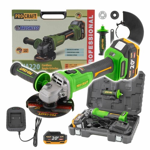 фото Аккумуляторная болгарка procraft pwa220/2 brushless motor (2акб)